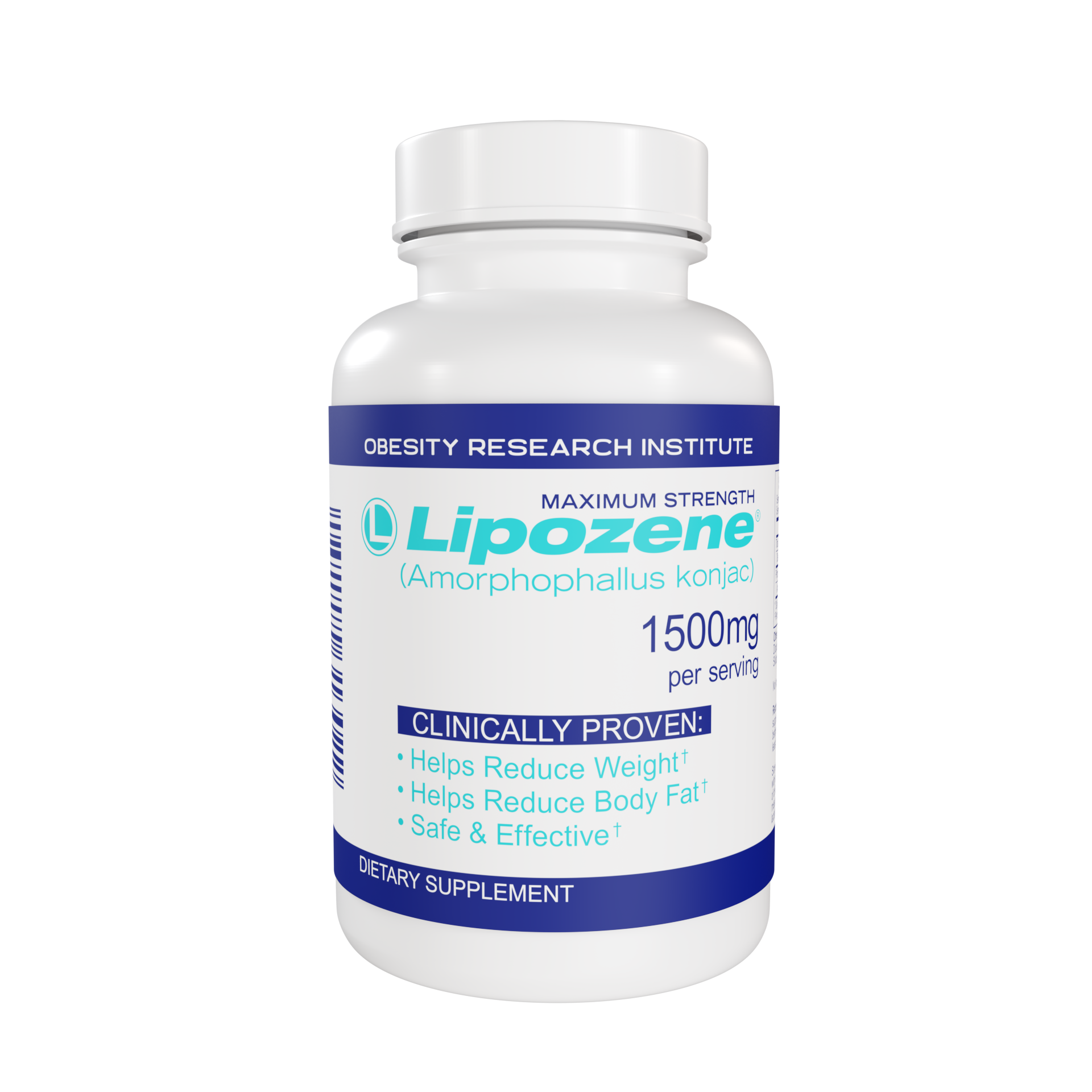 Image showing '120 Capsules' in bold yellow and white text on a blue background, indicating the quantity of Lipozene in a bottle.